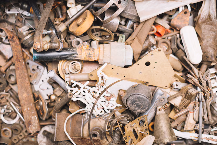 Pile of old carpentry tools rusty hardware and metal items ready for removal in Murfreesboro TN