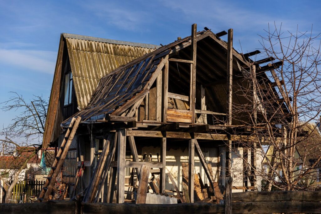 Old wooden barn structure ready for demolition